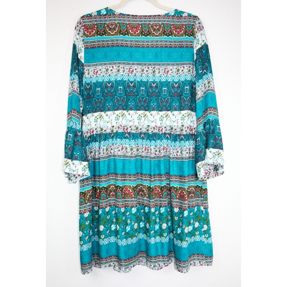 Floral/Paisley/Aztec Lace-Up Boho Dress NWOT - Picture 3 of 8